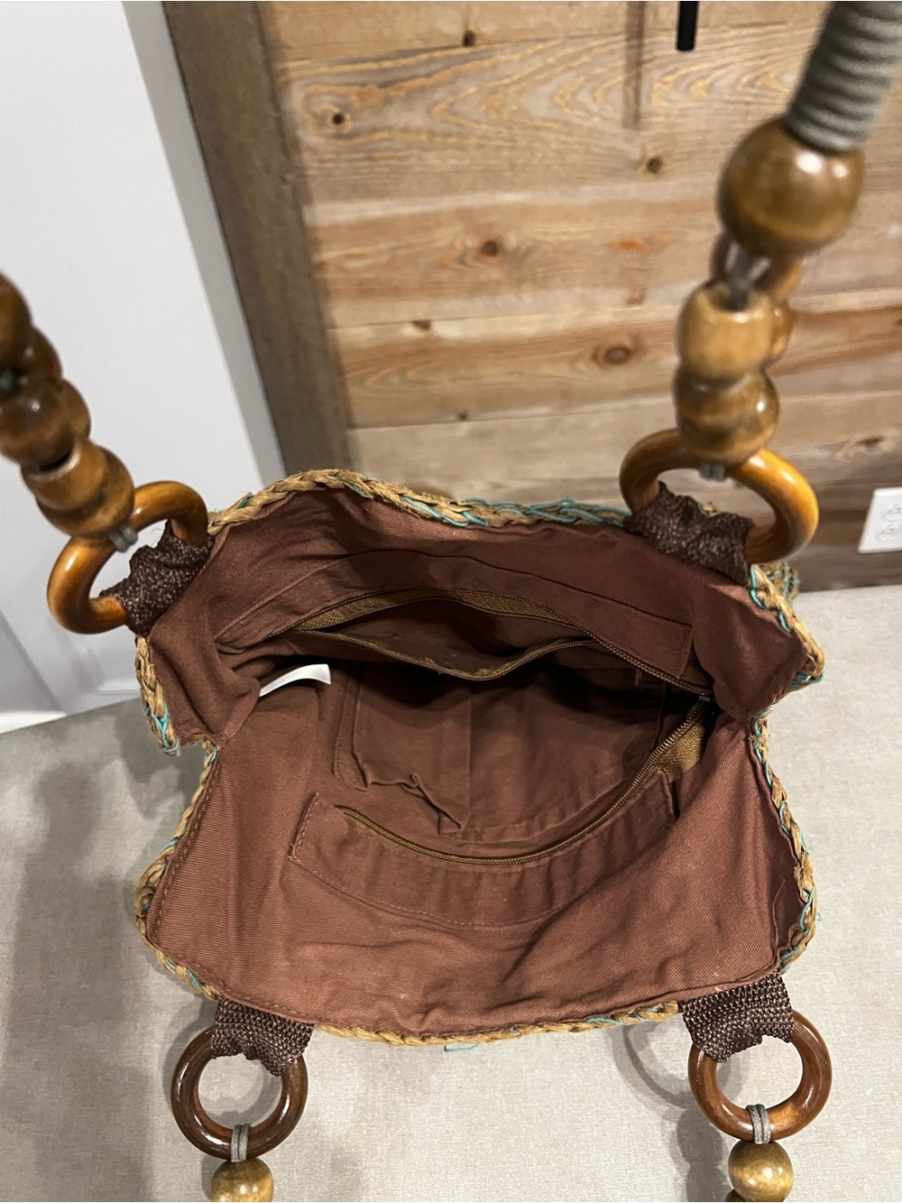 Chico’s rattan and turquoise woven bag. - Picture 5 of 5